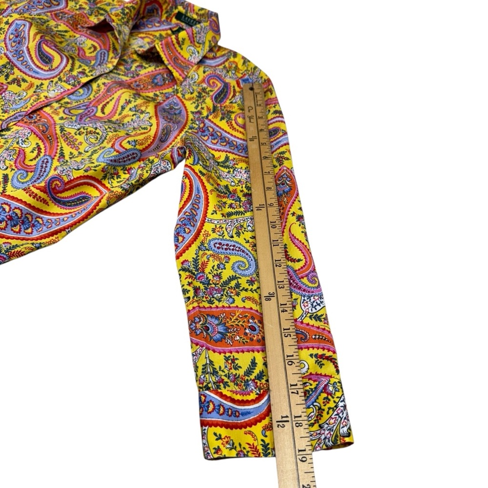 Ralph Lauren Button Down Paisley Shirt Size M Yellow 3/4 Sleeves Preppy - Picture 10 of 11